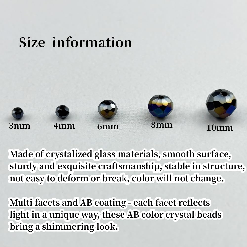 YHYPOCI 500pcs 3mm Crystal Glass Beads for Crafts Faceted Rondelle Glass Beads for Jewelry Making Crystal Spacer Beads for Necklaces Bracelets Earrings DIY Craft(Black AB)