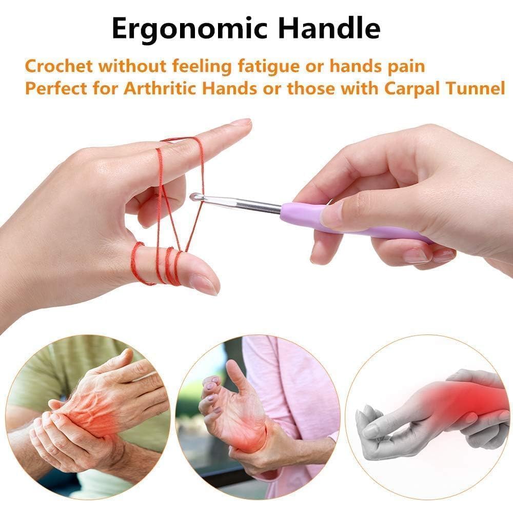 Yarniss Crochet Hooks,14 Size Crochet Set 2mm(B)-10mm(N), Ergonomic Crochet Hooks Set with Case for Beginner,Long Crochet Needles