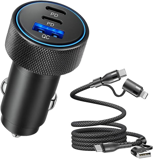 Ankuee 3-Port 82.5W USB C Car Charger, Dual PD Fast Charging QC Vehicle Power Adapter Cigarette Lighter with Fast