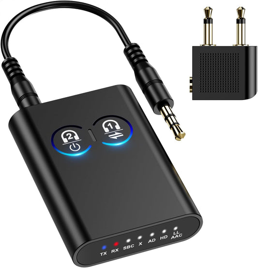 Ankilo 5.2 2-in-1 Bluetooth Transmitter Receiver, Upgraded Airplane Wireless Adapter, Dual Link AptX
