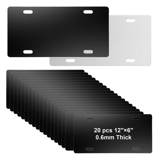 MUXHEL 20 Pack Black Aluminum License Plate Blanks 6x12 Inch Sublimation Custom License Plate Blanks Metal Tags for Laser Engraving, Vinyl, UV Printing(0.025"/0.65mm Thickness)