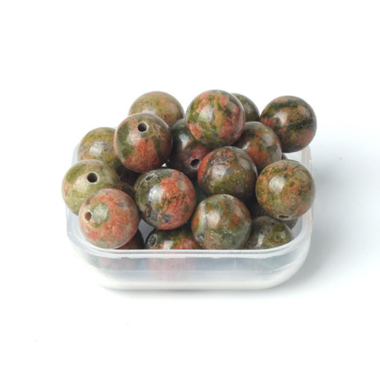 100Pcs Natural Stone 8mm Unakite Round Loose Gemstone Energy Healing Beads Hole Size 1mm DIY Smooth Beads for Bracelet Necklace Earrings Jewelry Making