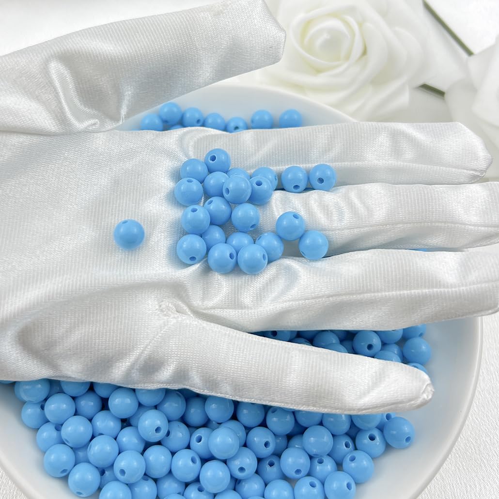 Mulutoo 200Pieces 10MM Acrylic Round Beads Round Acrylic Balls Chunky Beads Smooth Spacer Plastic Pastel Beads Craft Beads for Necklace and Bracelet Making Crafting Supplies(189-sky Blue)