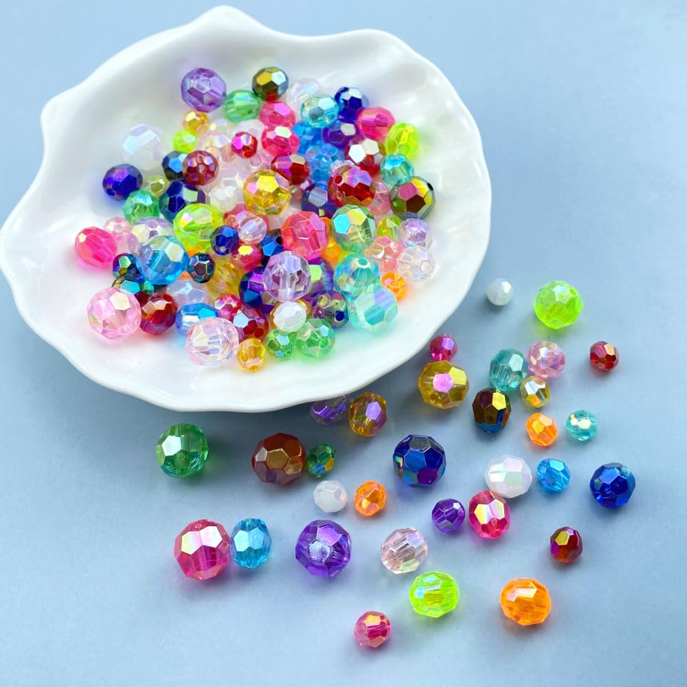Tingoons 400 PCS 8mm Acrylic Faceted Spacer Beads AB Color Glossy Round Loose Beads for Jewelry Making Bracelet Necklace Earring Ornament Wind Chimes Key Chains(Hot Orange AB)