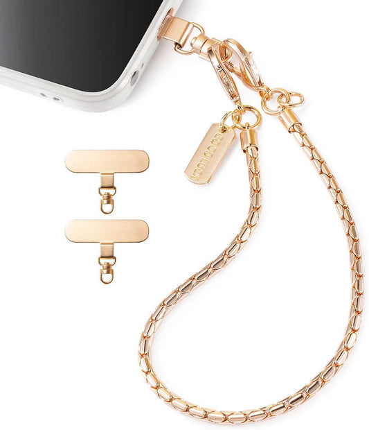 2 1 Wristlet Strap Copper Phone Lanyards Gold Detachable Metal Cellphone Safety Charms Wrist Bracelet Tabs Phone Leash
