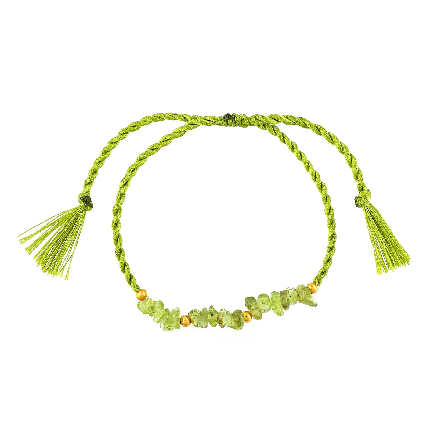 GEMSYMPHONY Peridot Gemstone Chips Rope Bracelet – Adjustable Handmade Crystal Chip Bead Bracelet for Women & Men, Natural Stone Healing Jewelry, Boho Style, Unisex Spiritual Gift (Peridot)