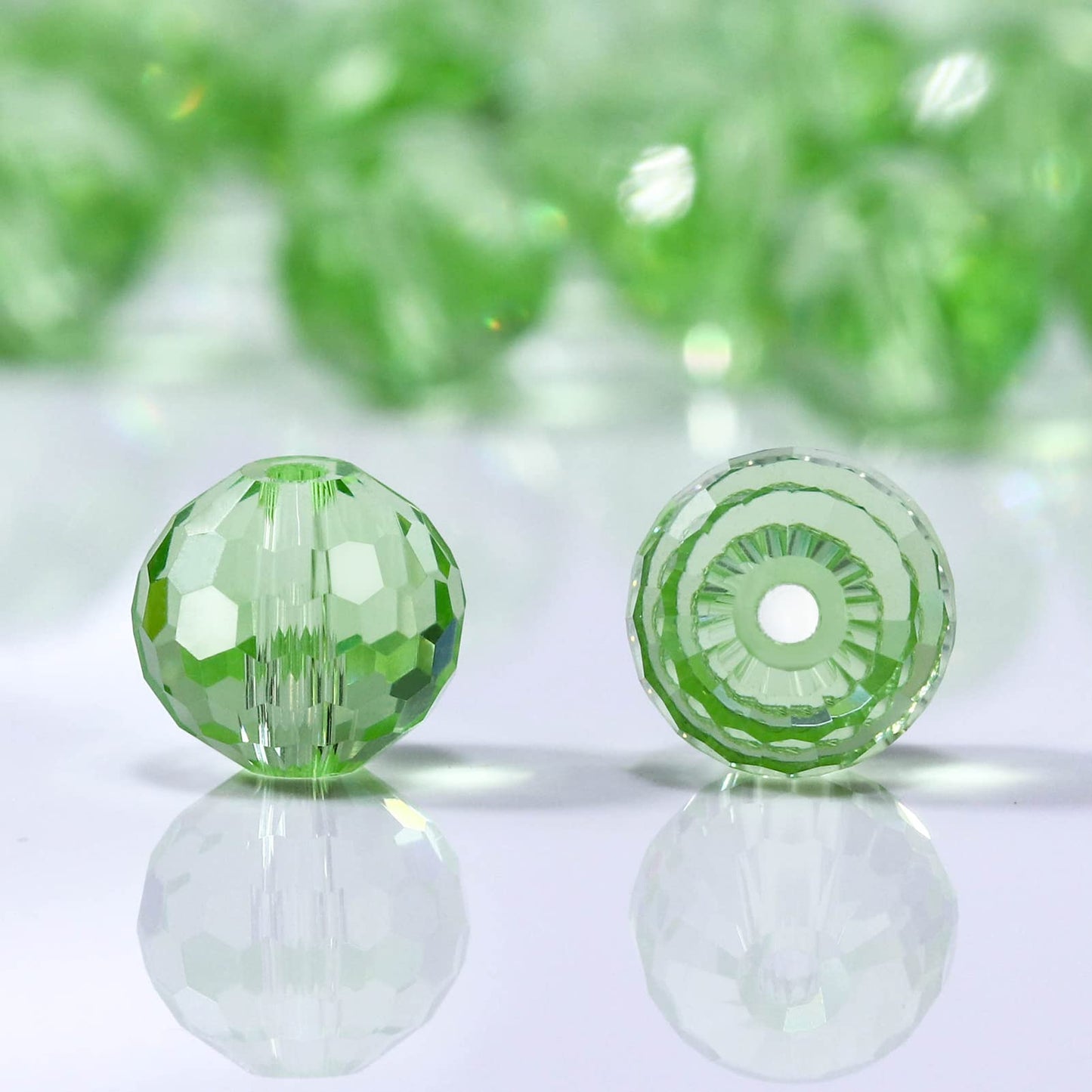 Dowarm 150PCS 6MM Round Crystal Glass Beads for Jewelry Making, Light Green Faceted Crystal Rondelle Spacer Beads for Crafts Bracelet Wind Chimes Suncatcher