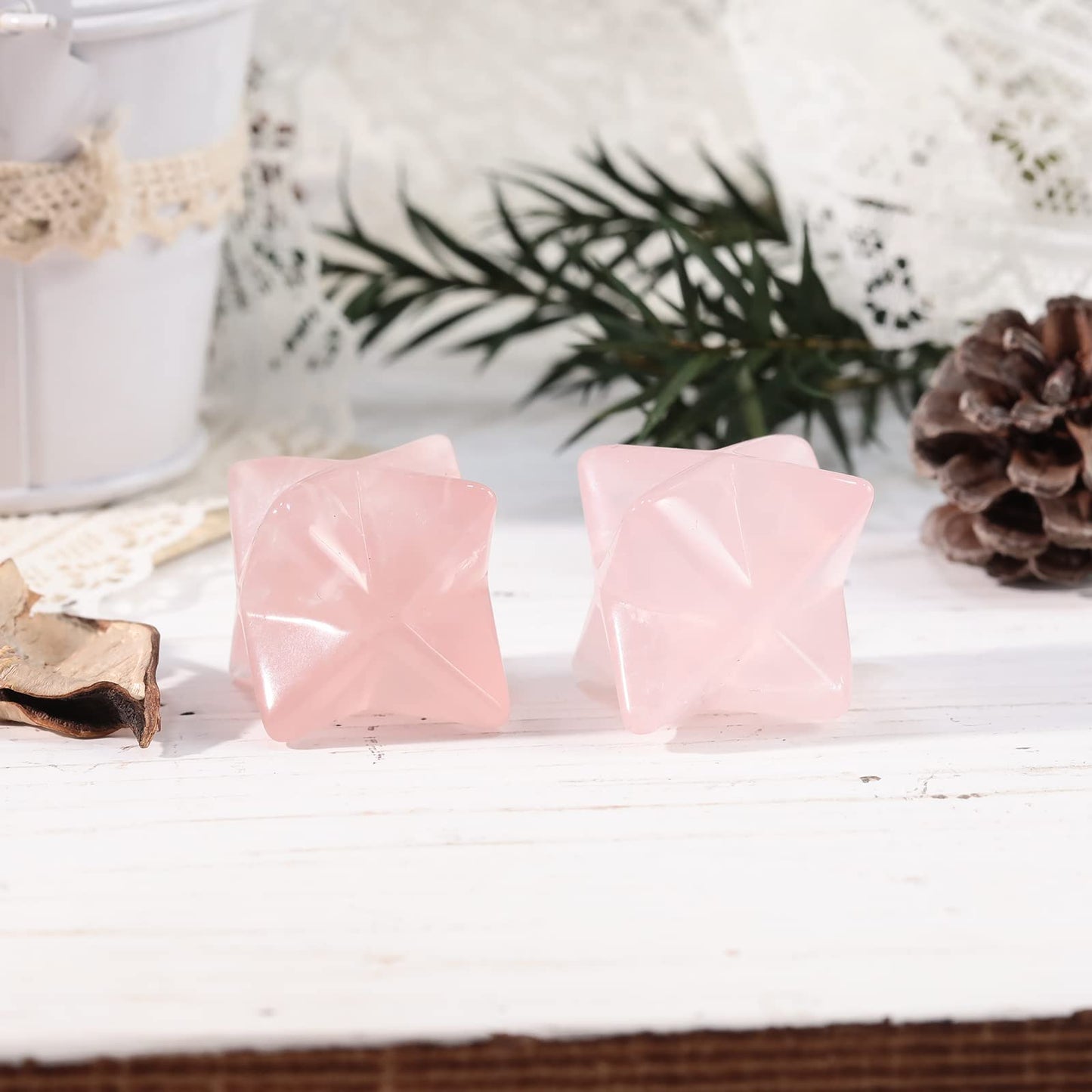 Loveliome Natural Rose Quartz Merkaba Crystal Protection Sacred Meditation Energy Generator Healing Chakra Six-Pointed Star 1 Inch