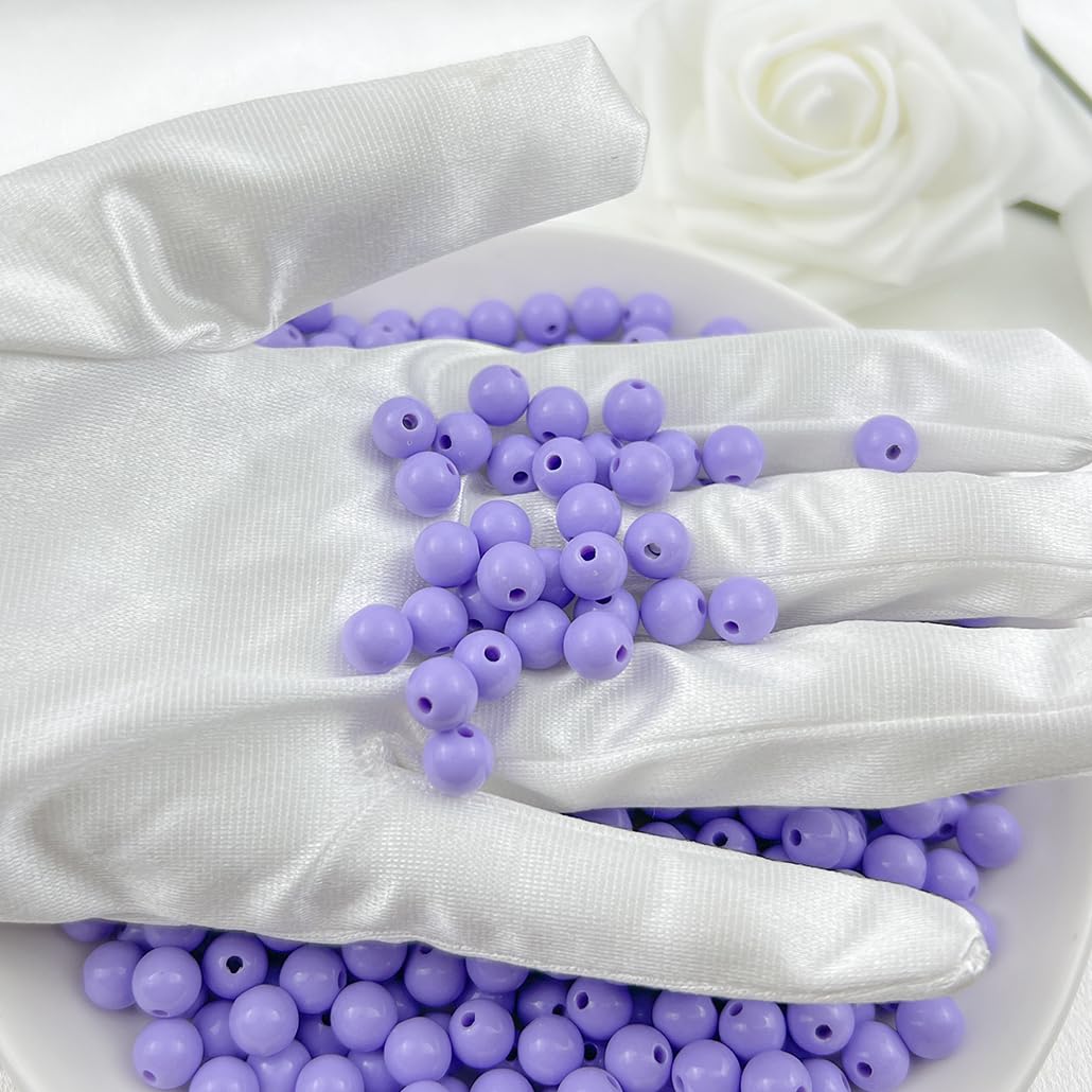 Mulutoo 200Pieces 10MM Acrylic Round Beads Round Acrylic Balls Chunky Beads Smooth Spacer Plastic Pastel Beads Craft Beads for Necklace and Bracelet Making Crafting Supplies(185-light Purple)