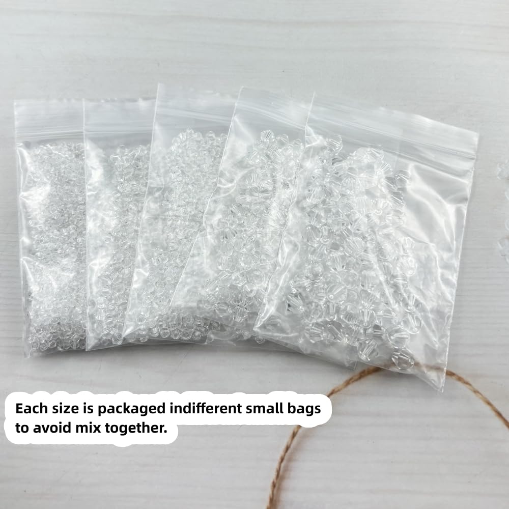 Pinhoollgo 1310pcs Bicone Crystal Glass Beads 2mm 3mm 4mm 6mm 8mm Faceted Crystal Spacer Beads for Bracelets Necklace Pendants Earrings DIY Jewelry Craft Making(Transparent)