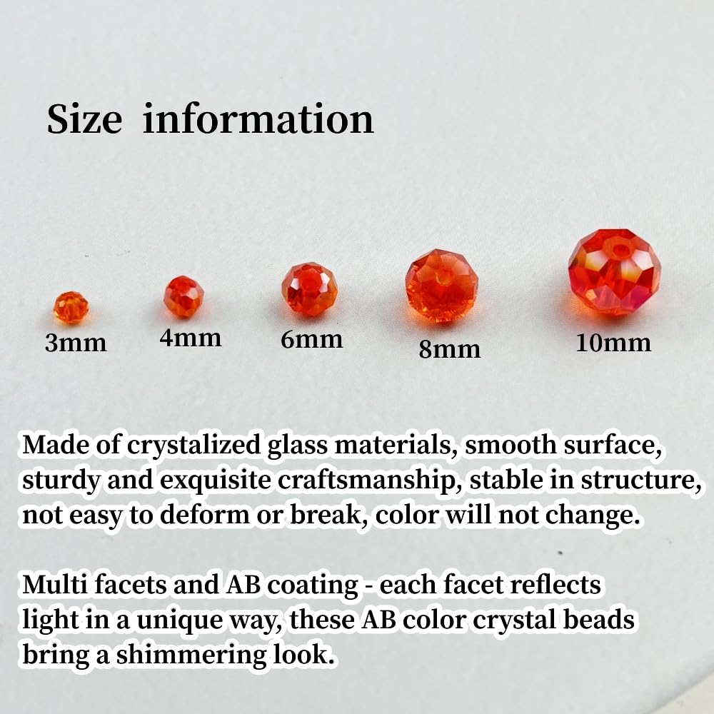 YHYPOCI 500pcs 3mm Crystal Glass Beads for Crafts Faceted Rondelle Glass Beads for Jewelry Making Crystal Spacer Beads for Necklaces Bracelets Earrings DIY Craft(Orange AB)