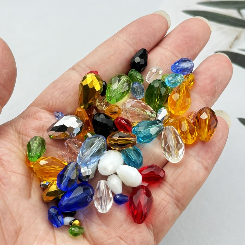Xinhongo 340pcs Teardrop Crystal Glass Beads 3x5mm 4x6mm 6x8mm 8x12mm 10x15mm Vertical Hole Faceted Glass Spacer Beads for Necklace Bracelet Earrings DIY Jewelry Crafts(Orange)