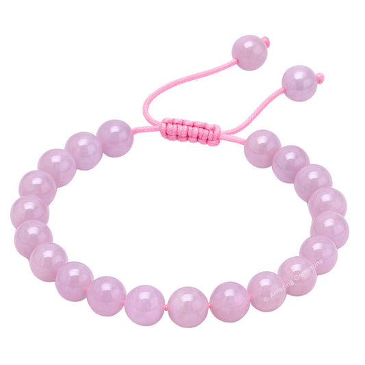 Amazing Gemstone Kunzite Bracelet, Gifts For Men & Women - Protection Healing Crystal Bracelet - 8mm Gemstone Beaded Adjustable Bracelet, Pulseras Para Hombres Mujer Stocking Stuffers