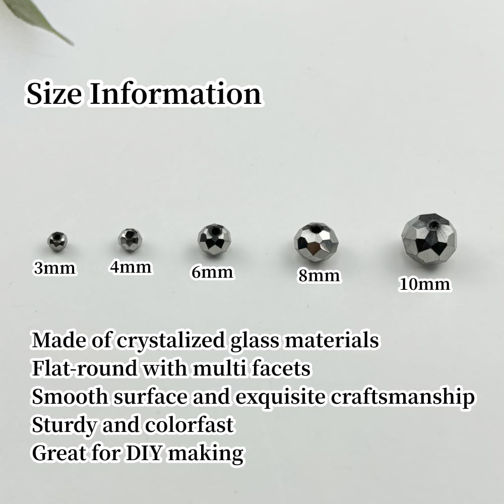 YUEXIGO 500pcs 4mm Crystal Glass Beads for Jewelry Making, Faceted Rondelle Glass Spacer Beads for Wind Chimes Bracelet Earring Necklace DIY Craft(Silver)