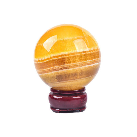 JIC Gem Natural Yellow Fluorite Crystal Sphere with Wooden Stand,Decorative Crystal Ball Yellow Gemstone Sphere for Meditation,Feng Shui,Witch-Style Decor,Table 70-80mm