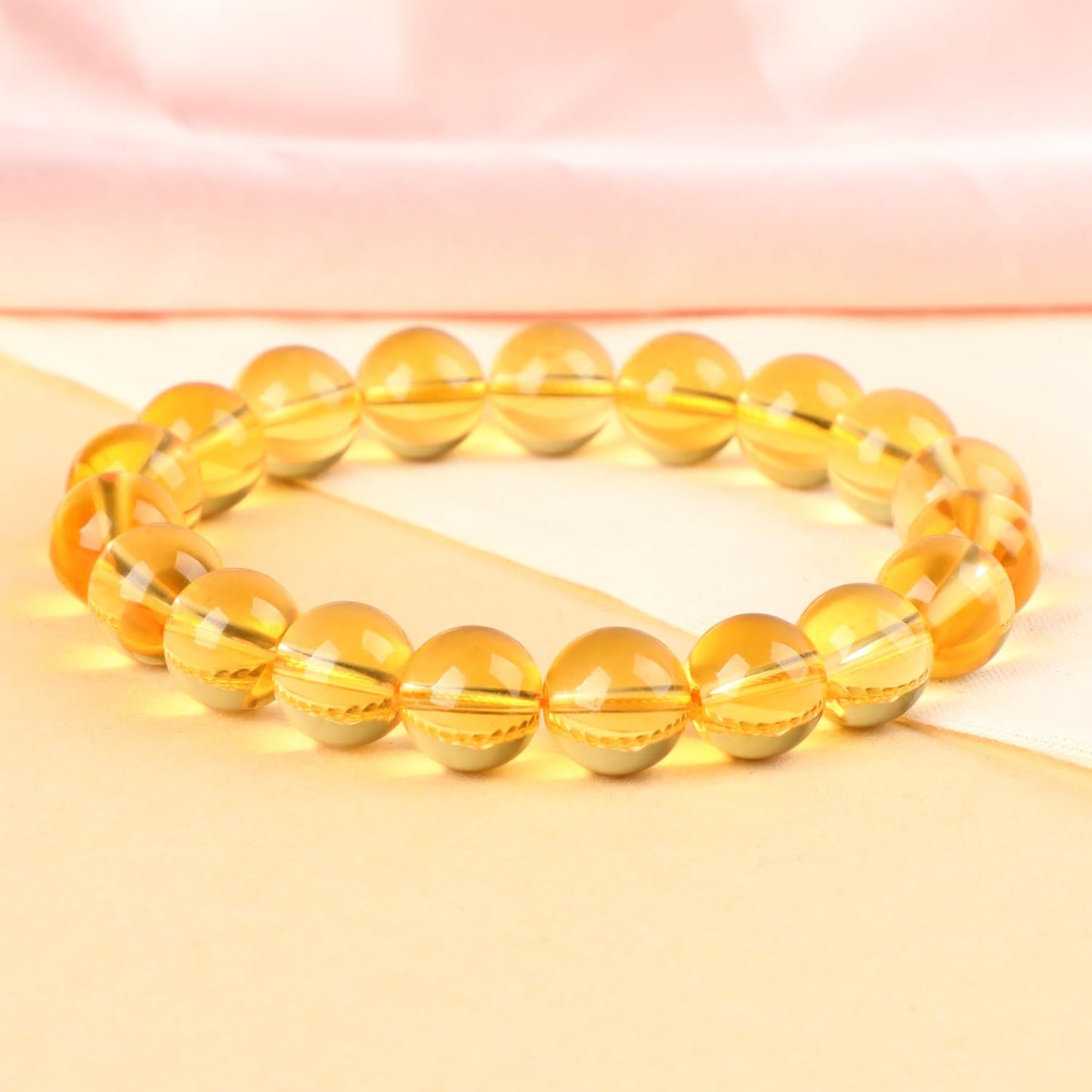 LPBeads Handmade Natural Gemstone Stretch Elastic 10mm Citrine Bracelet Healing Crystal Round Stone Beads Jewelry Gifts for Women Men
