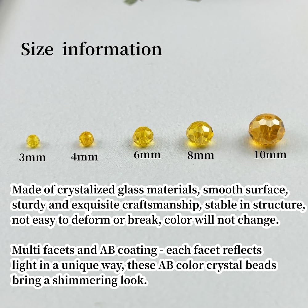 YHYPOCI 200pcs 6mm Crystal Glass Beads for Crafts Faceted Rondelle Glass Beads for Jewelry Making Crystal Spacer Beads for Necklaces Bracelets Earrings DIY Craft(Gold Yellow AB)
