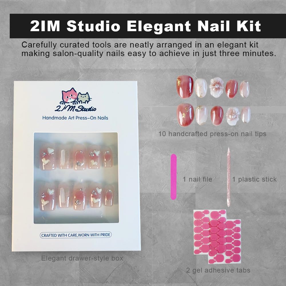 2IM Studio Handmade Press On Nails – 10 Piece Soft Gel Nail Kit with Glue & Tool Set, Reusable Artisan Nails, Salon-Quality Finish (Sunset Palm-XS)