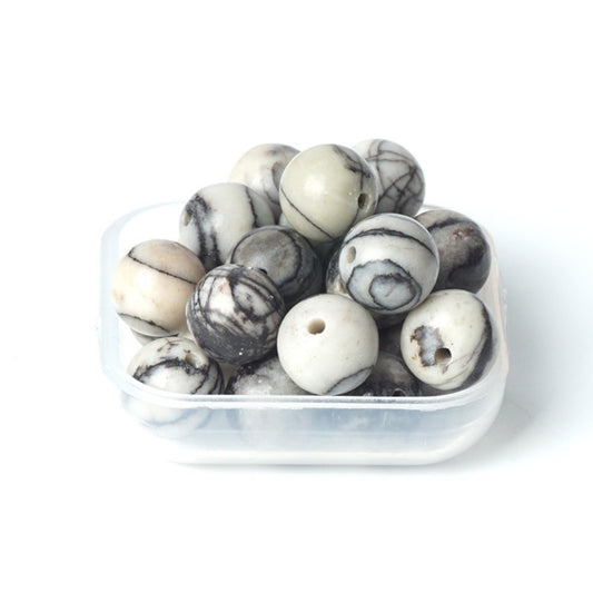 100Pcs Natural Stone 8mm Black Network Round Loose Gemstone Energy Healing Beads Hole Size 1mm DIY Smooth Beads for Bracelet Necklace Earrings Jewelry Making