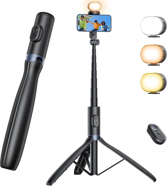 ANXRE 67.7" NT99 Selfie Stick Tripod with Light, Extendable Tripod Stand with Remote for Camera Phone Filming Vlogging