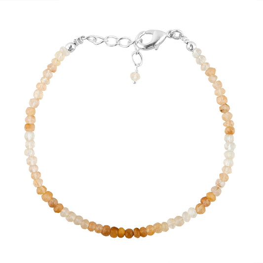 CRYSTALINES Natural Moonstone Dainty Bracelets, Shaded Gemstones Beads, June Birthstone, Chakra Healing Crystals, Handmade Bracelet, Women Jewelry, Silver Chain, A Grade, 8"