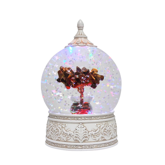 Tiger Eye Healing Crystal Tree Globe with Colorful Lights and Sparkling Glitter, Natural Gemstone Base, Spiritual Meditation, Positive Energy Good Luck, Home Decor, Birthday Gifts (Tiger Eye)