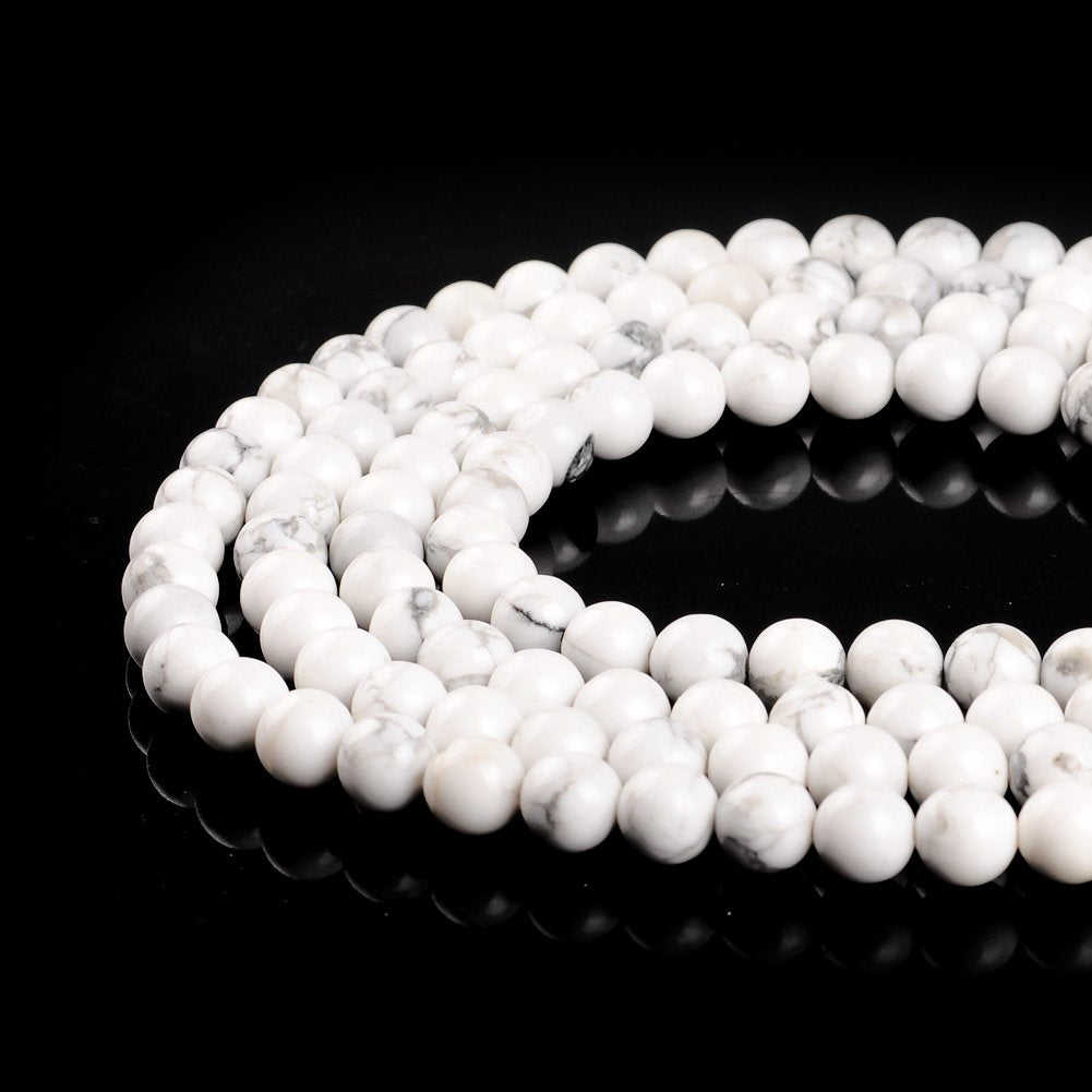 Natural Stone Beads 6mm White Howlite Gemstone Round Loose Beads Crystal Energy Stone Healing Power for Jewelry Making DIY,1 Strand 15"