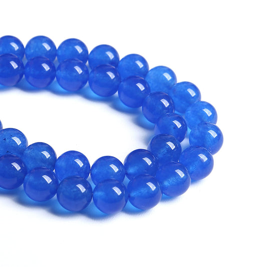 12MM 32PCS Deep Blue Chalcedony Natural Stone Loose Beads for Jewelry Making DIY Bracelet