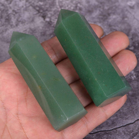 Angelstones Natural Green Aventurine Gemstone Crystal Hexagonal Pointed Reiki Chakra Faceted Prism Wand Stone Home Decor