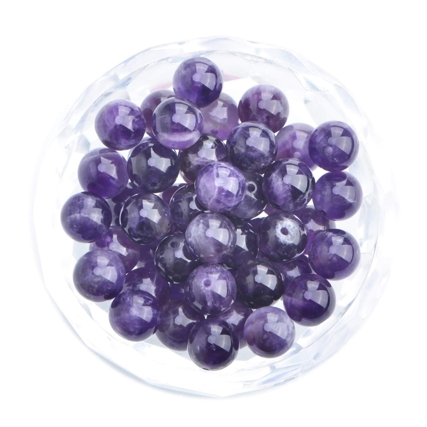80Pcs Natural Crystal Beads Stone Gemstone Round Loose Energy Healing Beads with Free Crystal Stretch Cord for Jewelry Making (Amethyst, 10mm)