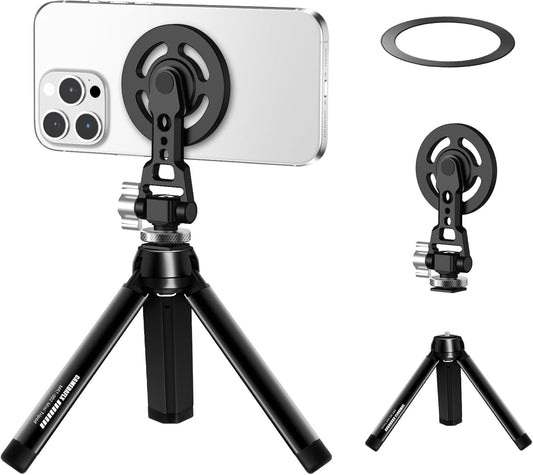 CAMEDAFLX Aluminum Magnetic Stand Mount with Cold Shoe Mount for iPhone,Adjustable Rotable Cellphone Tripod Stand