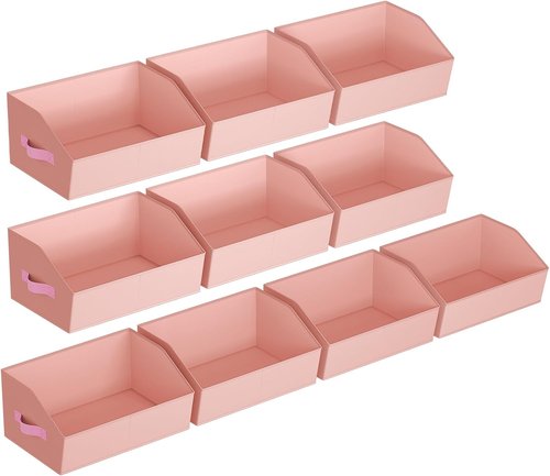 Homsorout Decorative Storage Baskets - Trapezoid Closet Bins with Handles, 10-Pack, Pink