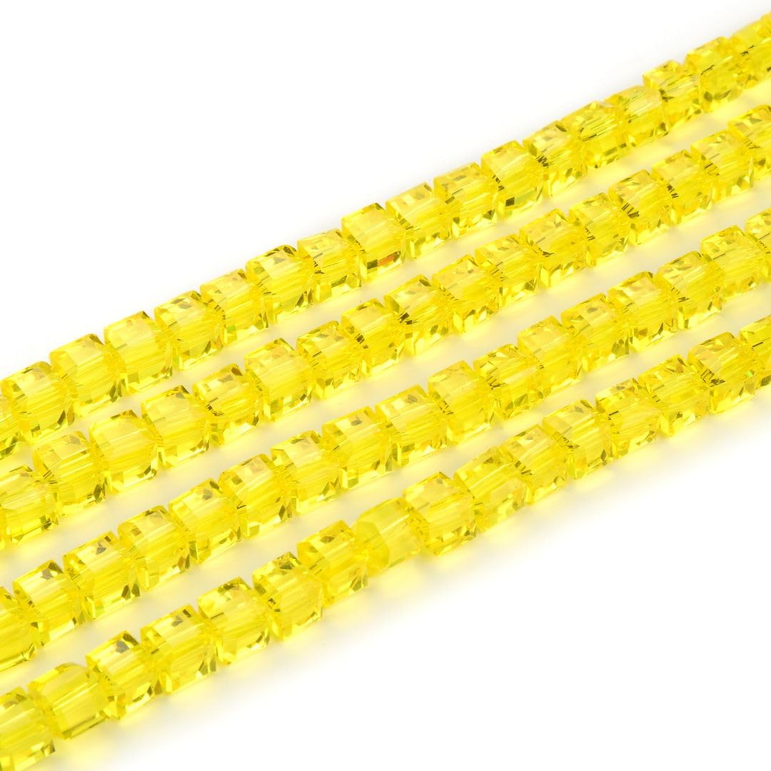 200pcs Czech Faceted Cube Crystal Glass Loose Beads Spacer Bulk 6mm (0.24 Inch) Light Topaz Yellow for DIY Jewelry Craft Making CCC609