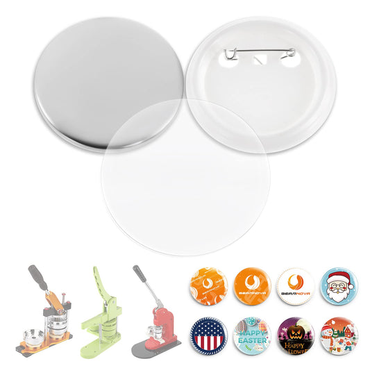 BEAMNOVA 500 Sets 44mm / 1.73 in (Approx. 1-3/4 inch) Button Maker Supplies Blanks for Round Pin Making Machine, Plastic Back, Hand Press Badge Making Refills
