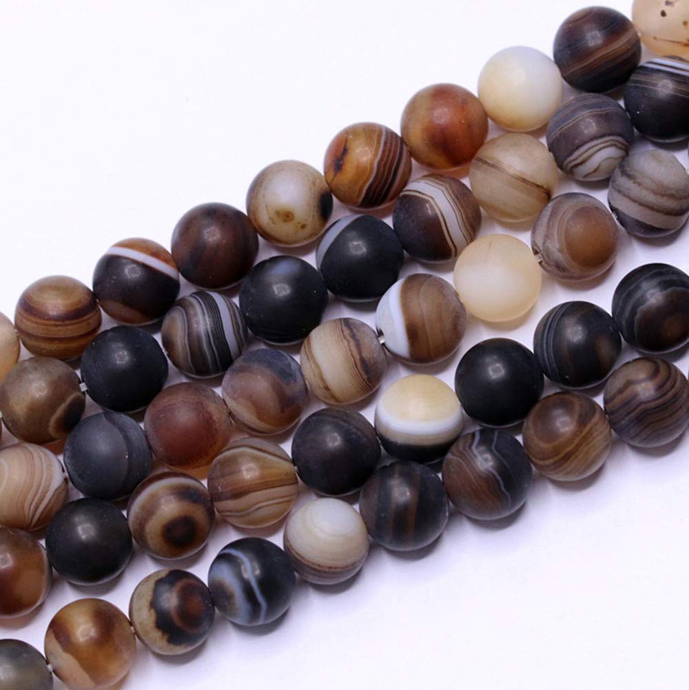 PLTbeads Natural Gemstone Loose Beads Smooth Round Approxi 15 inch DIY Bracelet Necklace for Jewelry Making (8mm, Matte Brown Stripe Agate)
