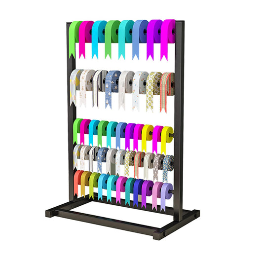BIFCIOFH 5 Tier Ribbon Holder Organizer Rack, Metal Large Capacity Ribbon Stand Organizer, Display Rack Storage Shelf for Craft Room Cake Shop Flower Store (Color : Black)