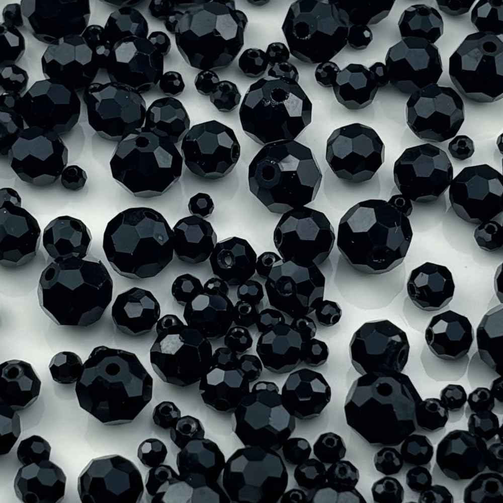 Honkoolly 480pcs Crystal Glass Beads 3mm 4mm 6mm 8mm 10mm Round Faceted Glass Spacer Beads for Bracelets Necklace Earring DIY Jewelry Making Craft(Black)