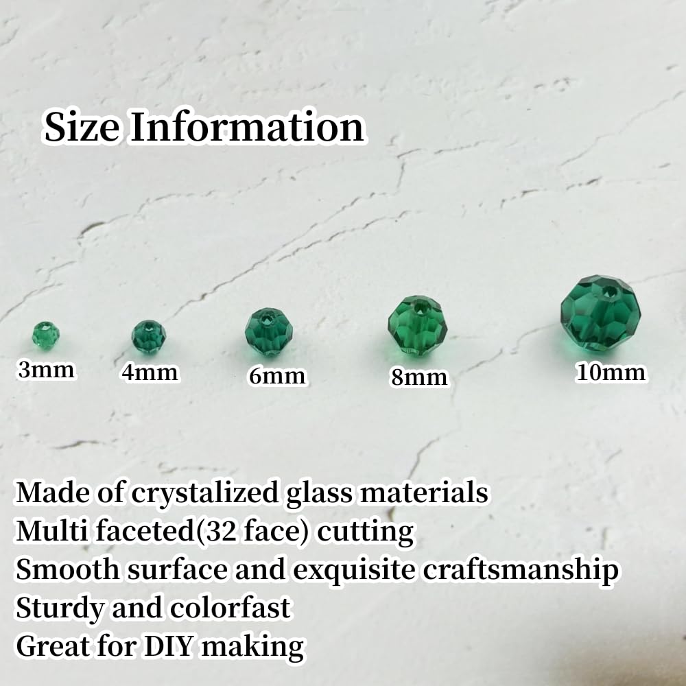 YUEXIGO 400pcs 3mm Round Crystal Glass Beads for Jewelry Making, Faceted Crystal Glass Spacer Beads for Bracelet Earring Necklace DIY Craft(Peacock Green)