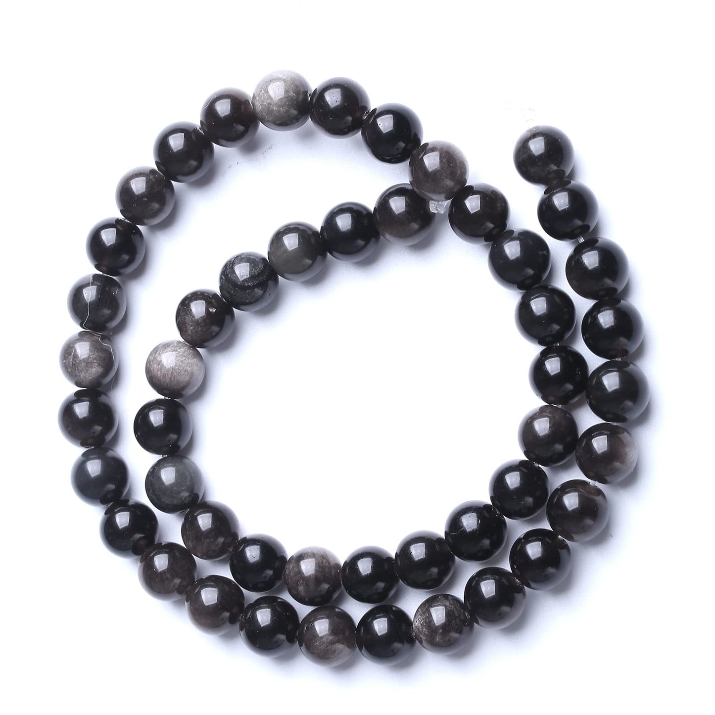 8MM 46PCS Natural Stone Silver Obsidian Loose Beads for Jewelry Making DIY Bracelet