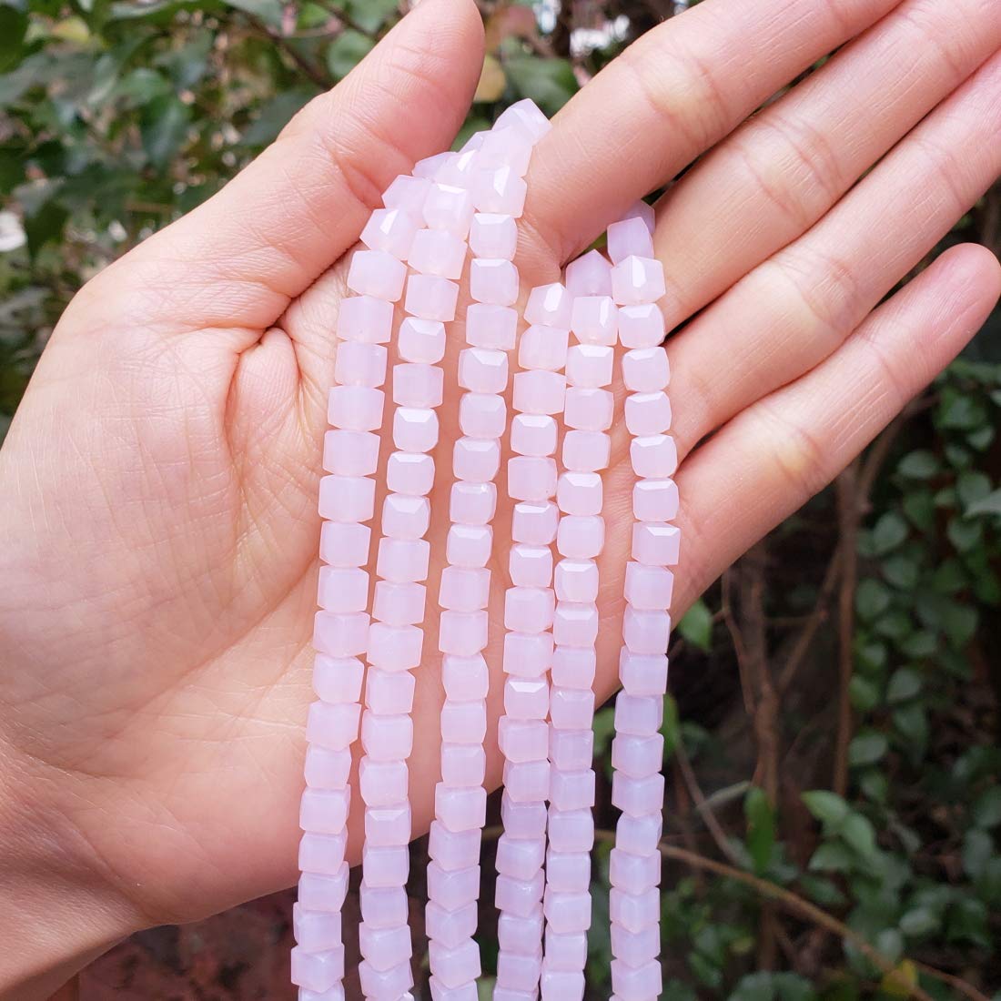 200pcs Czech Faceted Cube Crystal Glass Loose Beads Spacer Bulk 6mm (0.24 Inch) Rose Opal for DIY Jewelry Craft Making CCC630