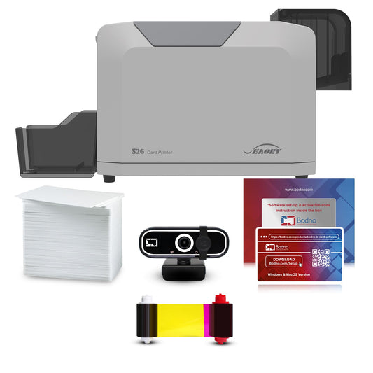 Bodno Seaory S26 Single Sided ID Card Printer & Complete Supplies Package ID Software and Camera - Bronze Edition