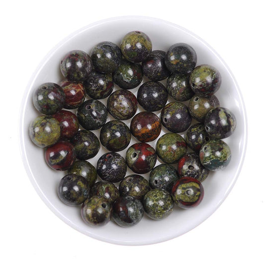 10mm Natural Dragon Bloodstone Gemstone Round Loose Beads Crystal Stone Bracelet Necklace Accessories Crafts for Jewelry Making DIY,1 Strand 15"