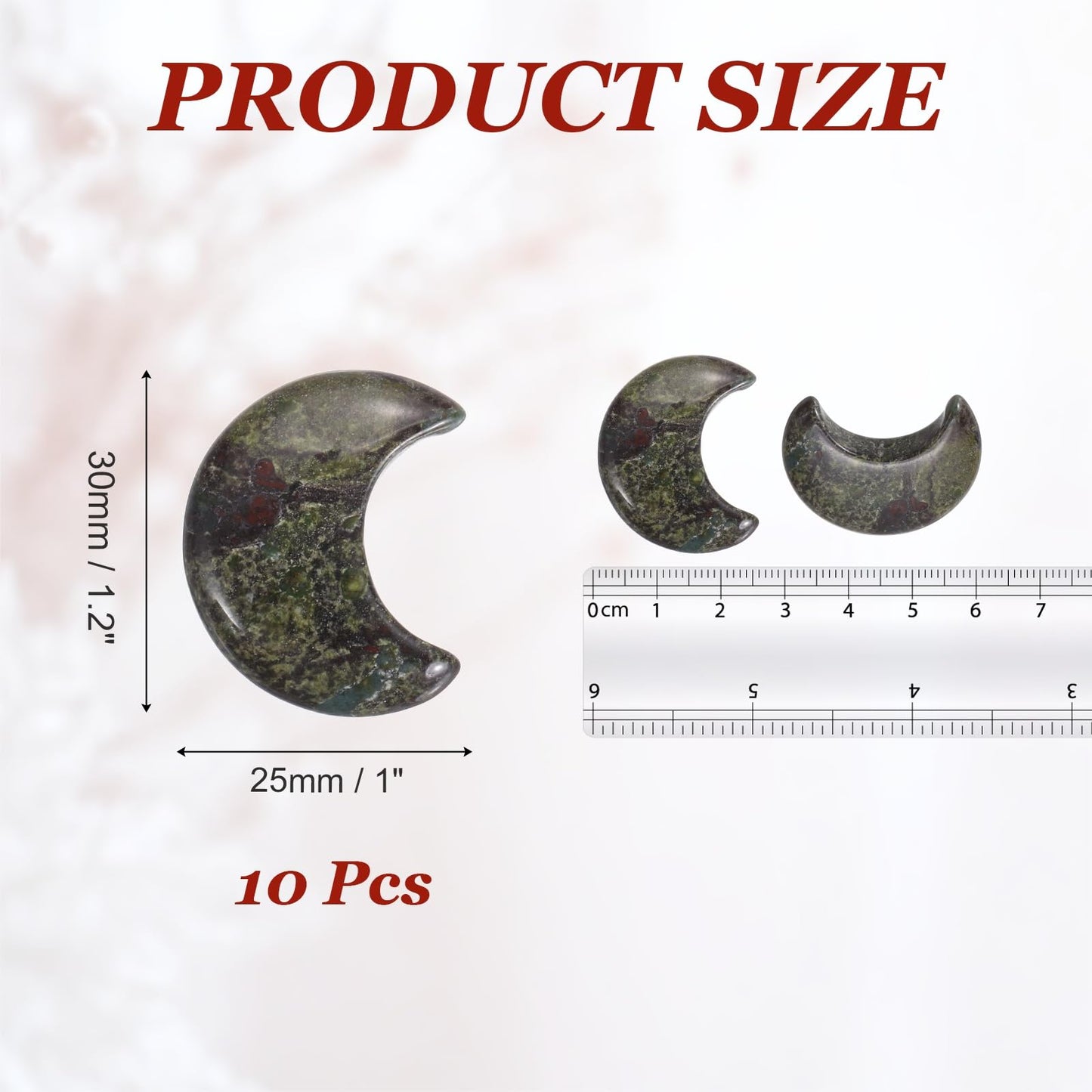 MECCANIXITY 10 Pcs Moon Crystal Worry Stone, 1.2 Inch Length Natural Bloodstone Jasper Moon Gemstone Bulk, Carved Pocket Stones for Meditation Balancing Pendant Decor