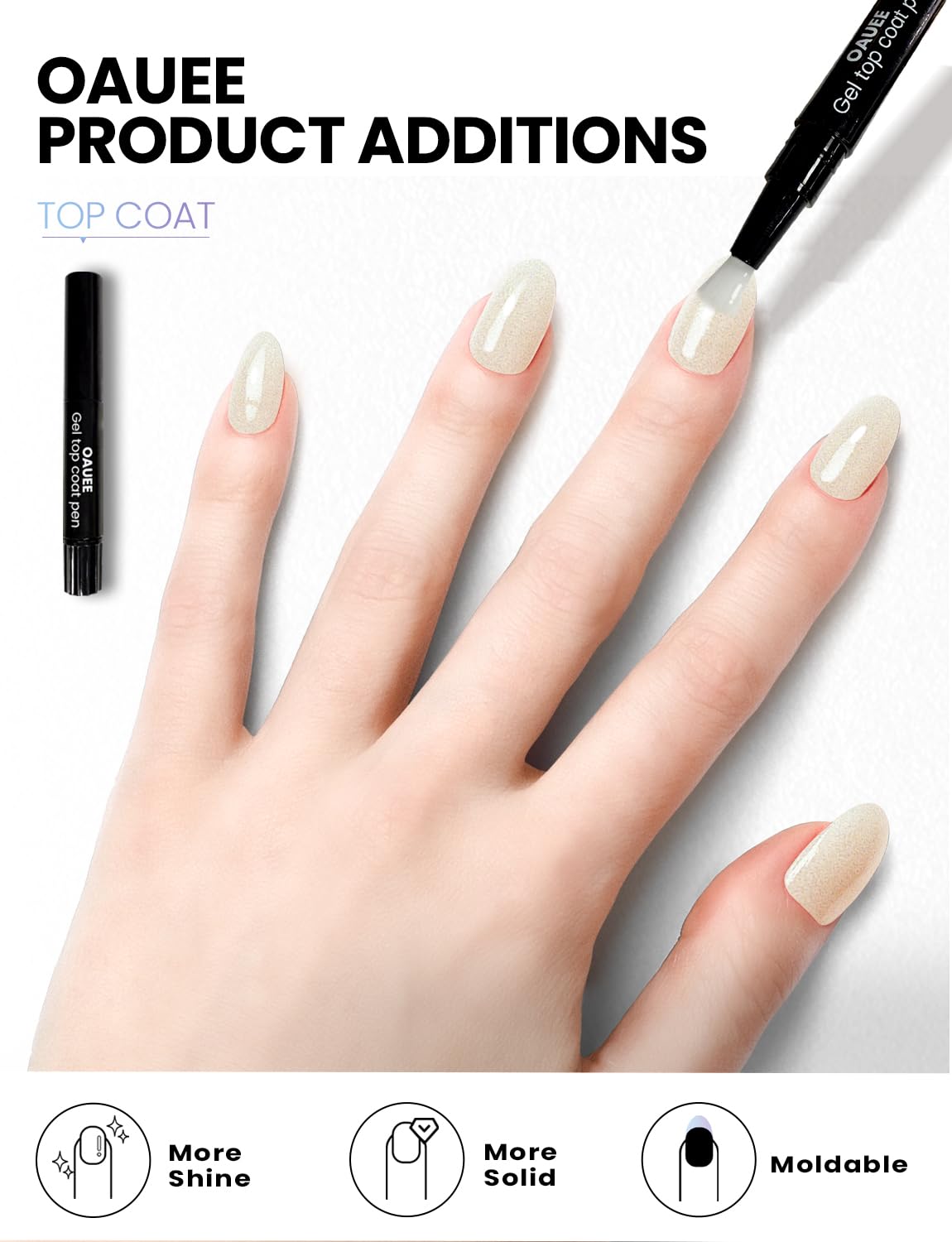 Oauee Semi Cured Gel Nail Strips | Built-In Gel Top Coat | UV Light Required | Salon Quality, Easy Application And Removal (Ivory Satin