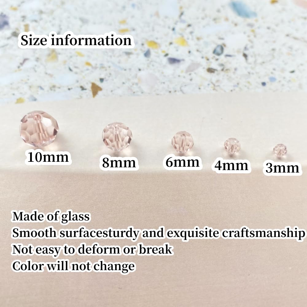 Xinhongo Crystal Glass Beads 50 Pieces 10mm Round Faceted Glass Spacer Beads for Jewelry Making Bracelet Earring Necklace DIY Craft Supplies(Pink)