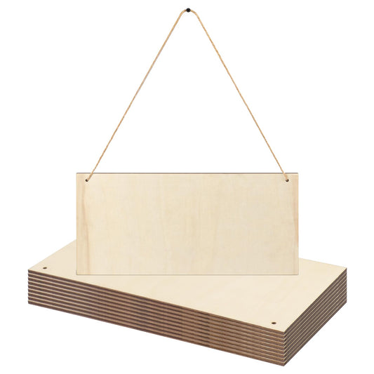 Yiksonyo 10 PCS 6 x 12 Inch Blank Wooden Signs, 6x12 Unfinished Rectangle Hanging Wooden Plaque, Hanging Wood Sign with Rope for DIY Crafts and Home Decor(Thickness 0.2 Inch)
