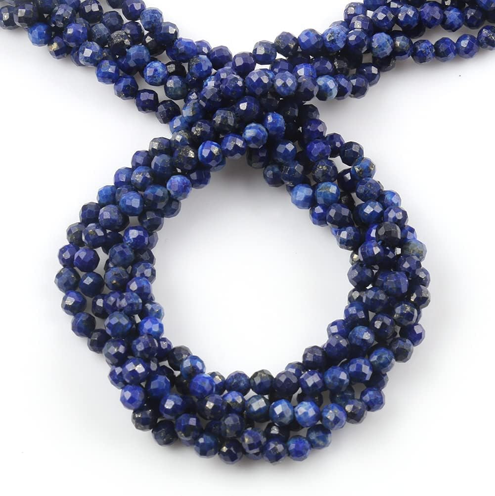 Song Xi 180pcs 2mm Natural Dark Lapis Lazuli Gemstone Beads Faceted Round Loose Stone Beads for Jewelry Making (1 Strand)