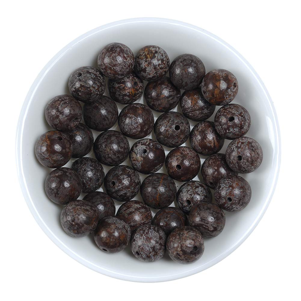 Natural Stone Beads 12mm Brown Snowflake Gemstone Round Loose Beads Crystal Energy Stone Healing Power for Jewelry Making DIY,1 Strand 15"