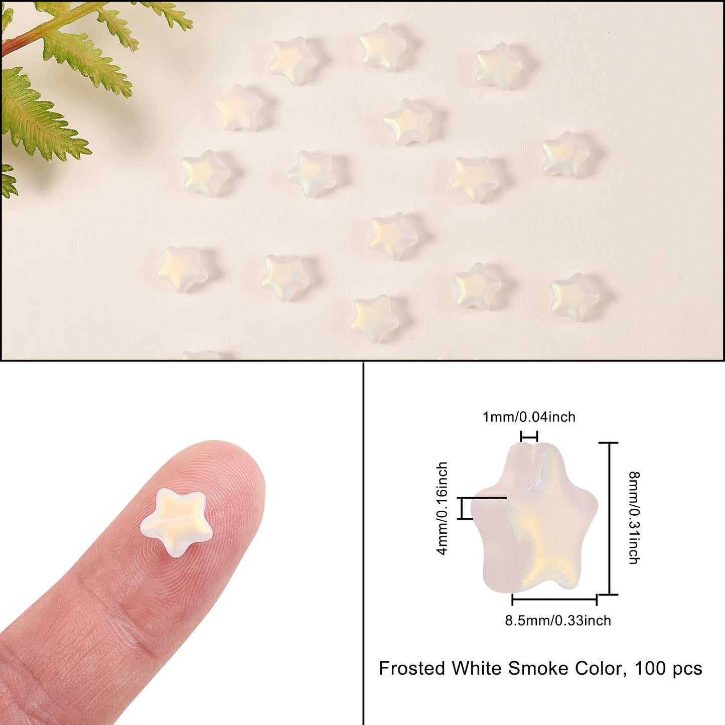 UR URLIFEHALL 100 Pcs Spray Painted Glass Star Beads AB Color Plated Frosted Glass Beads for Earring Bracelet Necklace DIY Craft Making