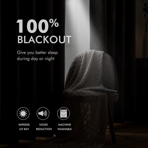 MIULEE Linen Texture Curtains - 100% Blackout Thermal Insulated Drapes | Beige, 52x72 Inch (2 Panels)